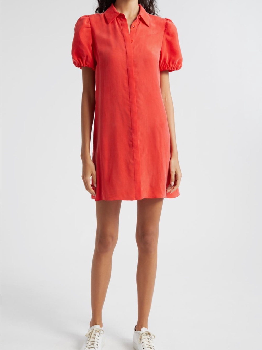 Alice + Olivia Jem Puff Sleeve Shirtdress in Bright Poppy Large